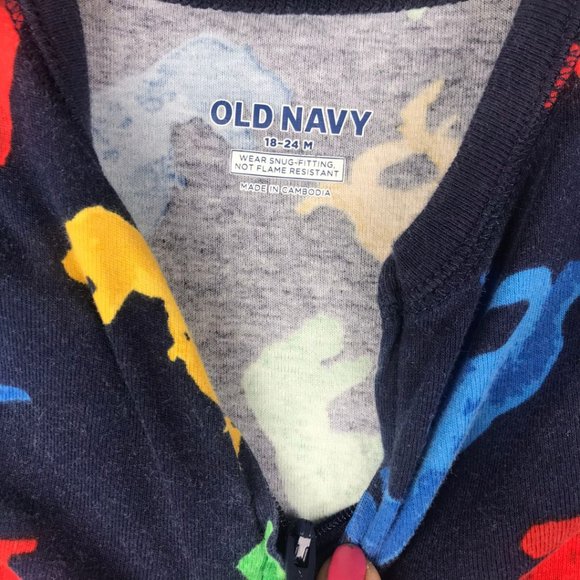 Cat & Jack and Old Navy set of 2 One Piece Pijamas Rainbow and Dinosaur Print 18 - Picture 8 of 9